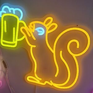 Neon Squirrel with Beer Sign